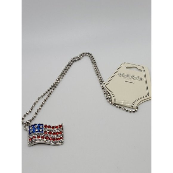 Pacific Styles Bejeweled American Flag Necklace - Picture 1 of 2